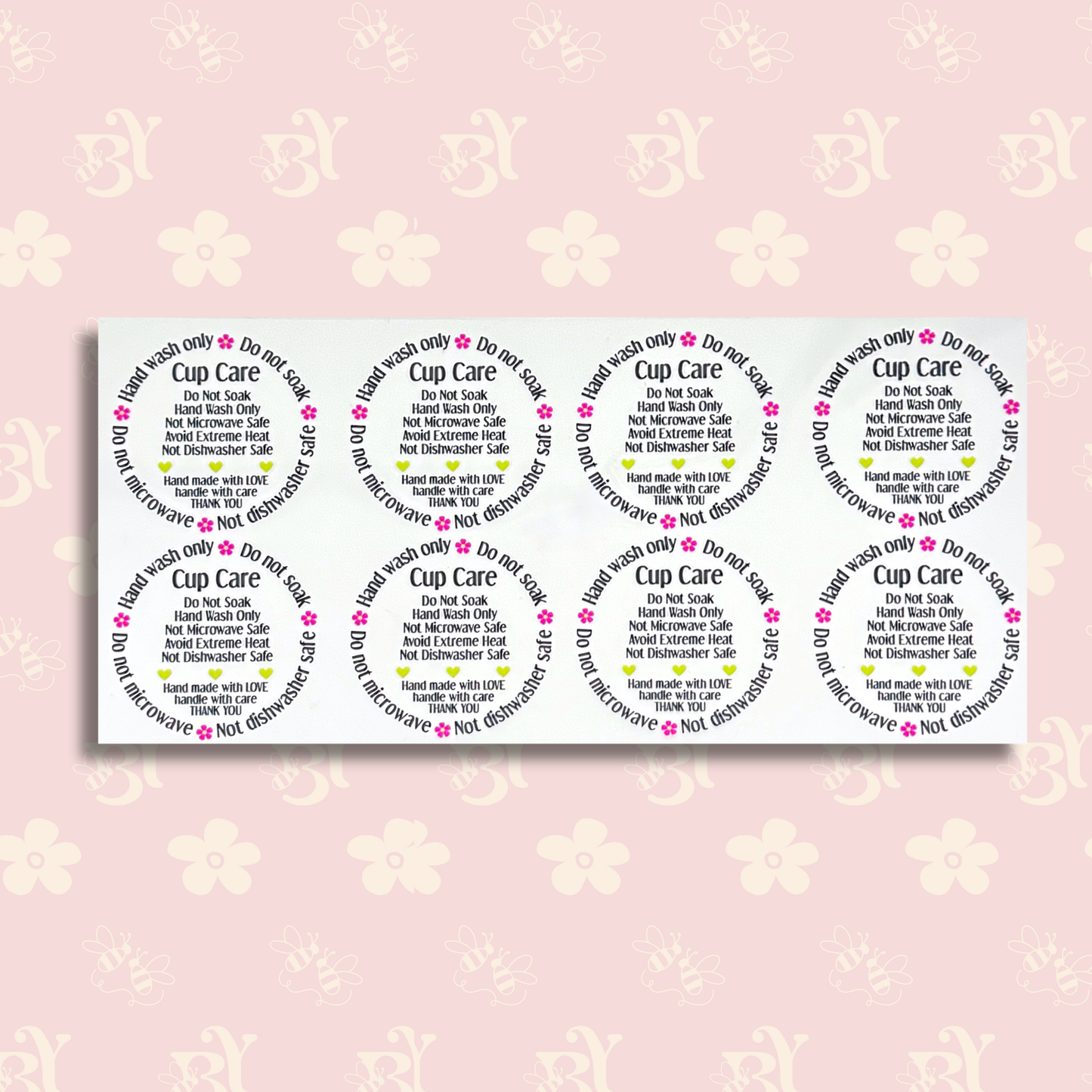Cup Care Pink flower neon green heart