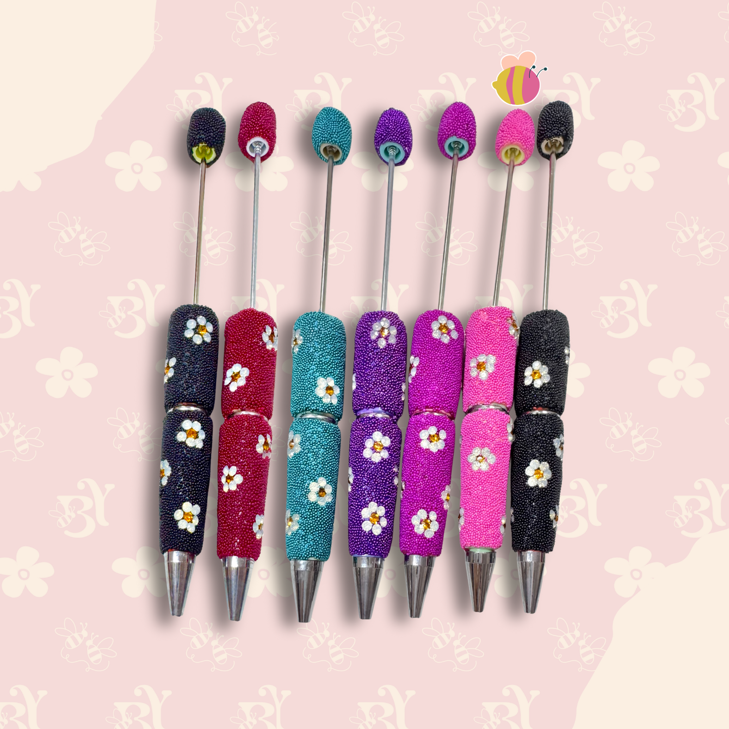 Micro Beads Rhinestone Flowers Pen