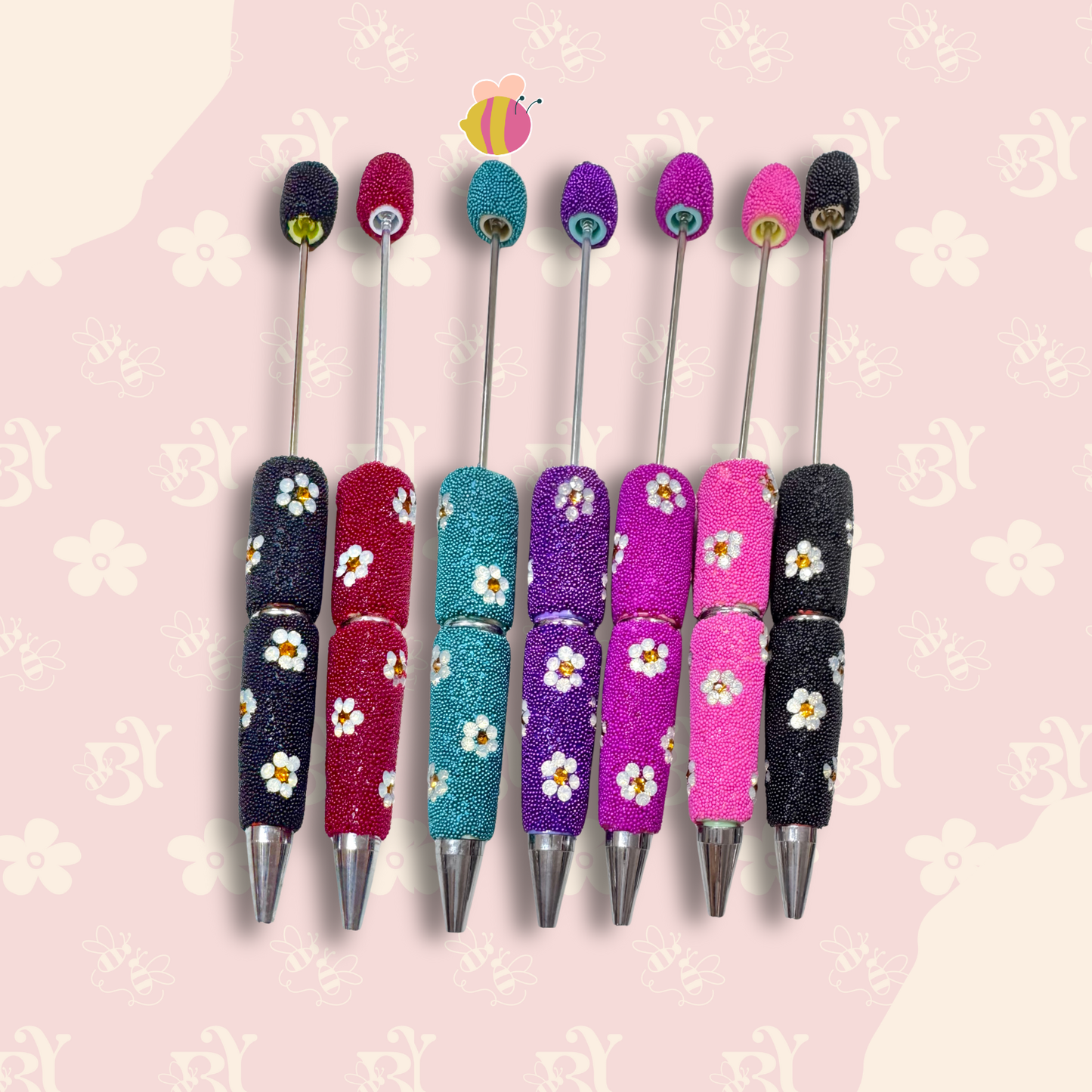 Micro Beads Rhinestone Flowers Pen