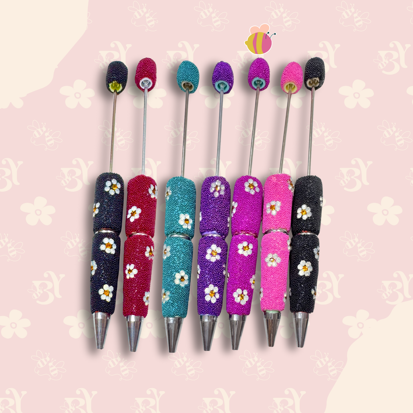Micro Beads Rhinestone Flowers Pen