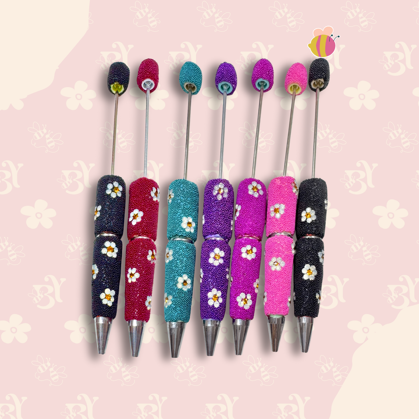 Micro Beads Rhinestone Flowers Pen