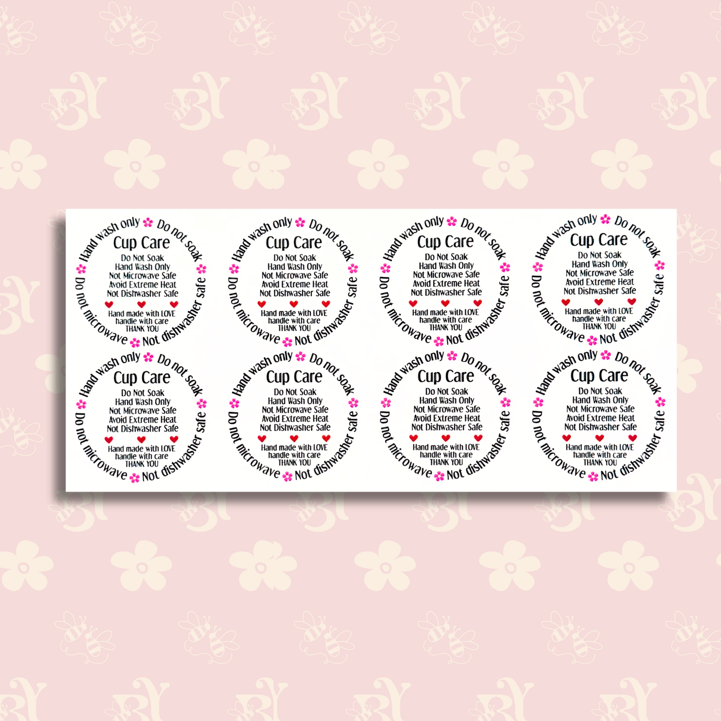 Cup Care Pink flower red heart