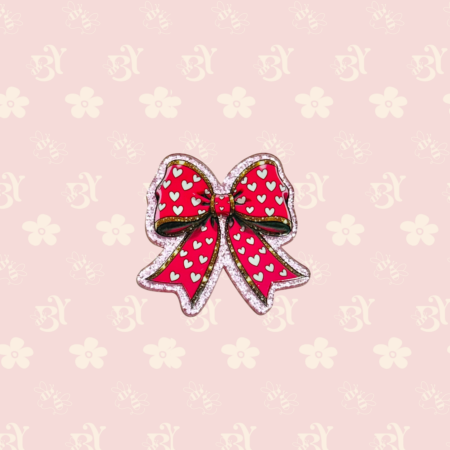 Pink White Hearts Bow