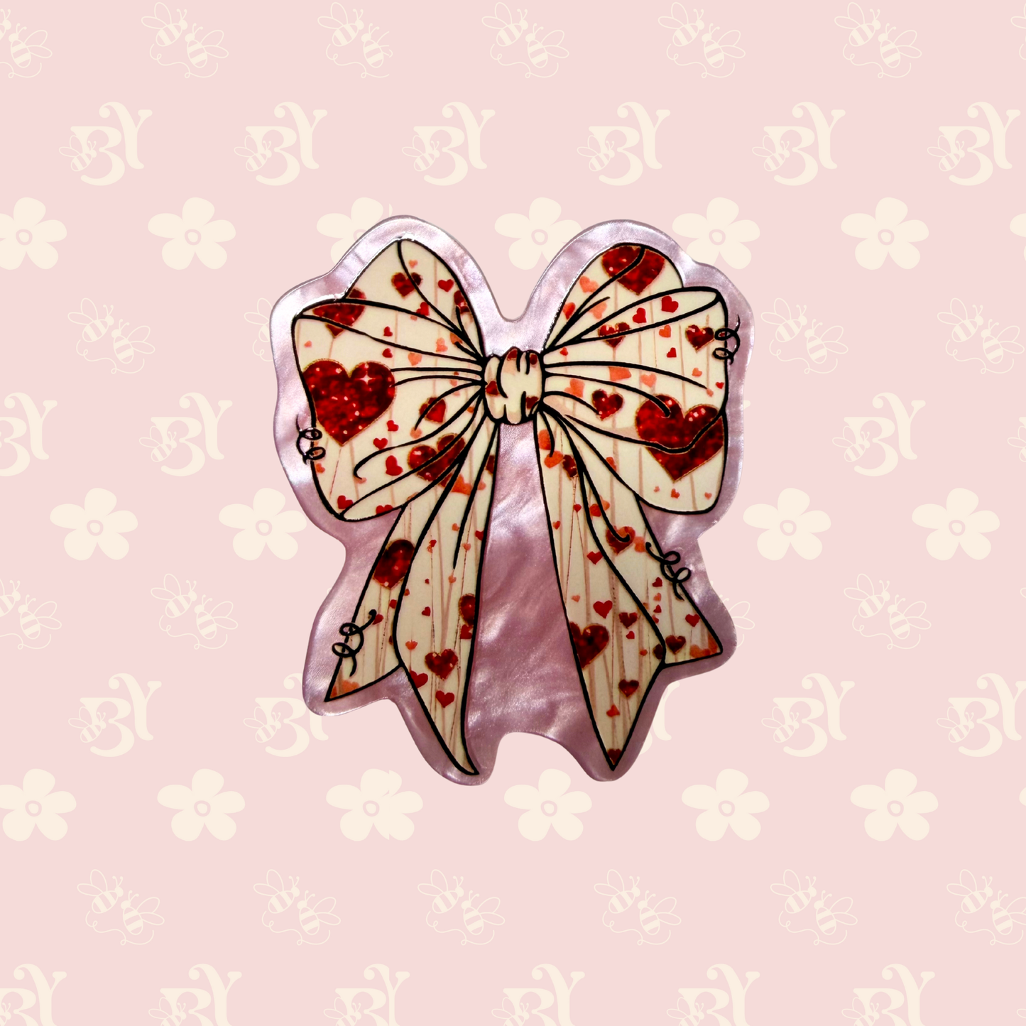 Bow beige with red hearts