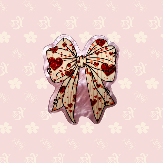 Bow beige with red hearts
